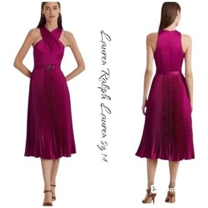 NWT Lauren Ralph Lauren Charmeuse Halter Midi Dress 14